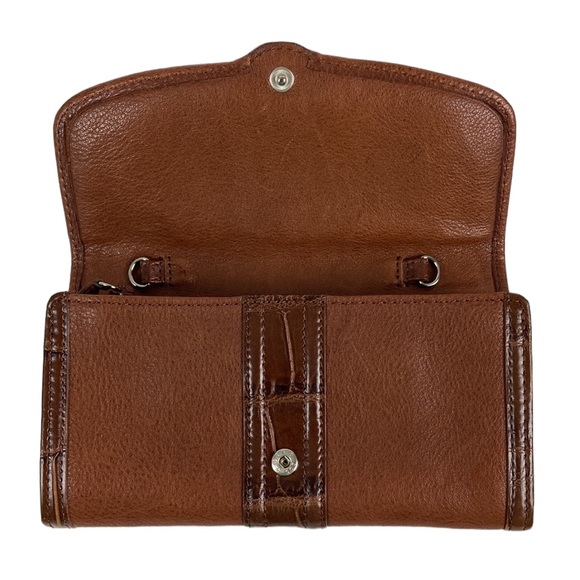 Brighton Brown Leather Fold Over Snap Clutch Wallet - Picture 3 of 13
